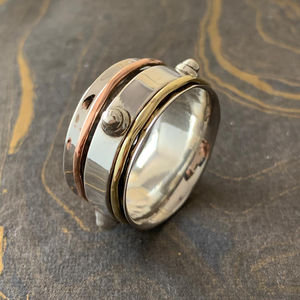Rose Gold and Gold Plated Trendy Three Tone <b>Spinner</b> <b>Ring</b> (9.2 Grams) Classic Bohemian Inlay Style Fashionable Christian Gift - Product Image 1