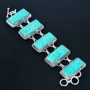 Natural Blue Turquoise <b>Charm</b> <b>Bracelet</b> Handmade 925 <b>Sterling</b> <b>Silver</b> Luxury GIA Certified Rose Gold Plated Unique Gift for Her - Product Image 4