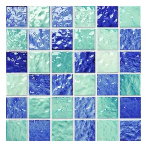 Modern Style Porcelain Shining Popular Mix Blue Glass Mosaic Tile For Swimming Pool Or Bathroom Decoration