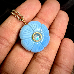 Natural <b>Blue</b> Opal Flower Carved Pendant <b>Necklace</b> for Women Gold Plated Loose Gemstone Jewelry Custom Handmade <b>Stone</b> Charms - Product Image 4