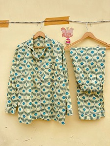 Traje de noche de algodón Jaipuri hecho a mano, conjunto de pijama con estampado de bloques para mujer, traje de dormir corto Floral, conjuntos de PJ, regalo de ropa de Navidad - Product Image 4