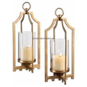 Rústico Vintage Art Designer Premium Quality Metal Chapado en oro y vidrio transparente Hecho Colgando Portavelas Linternas DE LA India - Product Image 1