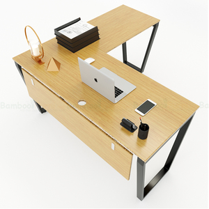 โต๊ะเกมมิ่งรูปตัวแอล BFTB009-TrapezBamboo ขนาด 140x150 ซม. พร้อมขาเหล็กพับได้แบบพกพา และฟังก์ชั่นจัดเก็บ ดีไซน์เรียบง่าย - Product Image 1