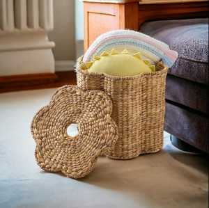 ตะกร้าไม้ไผ่อเนกประสงค์สำหรับใส่เสื้อผ้ามีฝาปิดรูปดอกไม้สานจากธรรมชาติทนทานสำหรับใช้ในบ้าน - Product Image 1