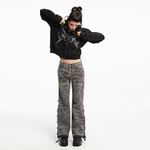 Sudadera con capucha oversize de invierno para hombre, estilo streetwear de moda, bordada, con lavado ácido, efecto desgastado, pedrería y estilo vintage, con cremallera, unisex, al por mayor - Product Image 6