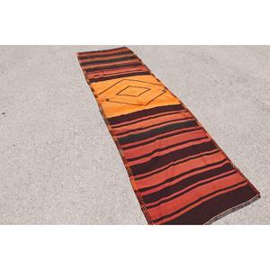 พรมคิลิมตุรกีแบบยาว ขนาด 3.1x11.3 ฟุต (93x345 ซม.) สีน้ำตาลวินเทจ สไตล์เปอร์เซีย - Product Image 4