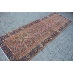 Alfombra Turca de 3.2x9.4 pies, Alfombra Azul Ikat de Lana - Product Image 3