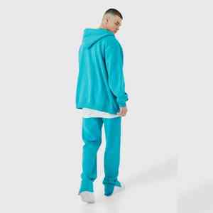 Chándales de lana de algodón 100%, pantalón Acampanado y sudadera con cremallera, conjunto de chándal de 2 piezas, traje de pantalón con estacas de estilo callejero para hombre - Product Image 4