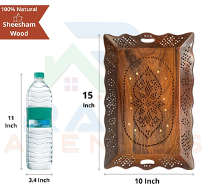 Premium Sheesham Wood Serving Tray Set de dos elegantes bandejas de madera de 15x10 y 13x9 para aperitivos, tazas, vasos y más de la India - Product Image 5