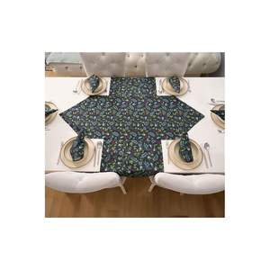 Elegante Juego de Mesa de Comedor de Algodón con Diseño Tradicional de 7 Piezas y Patrón Floral, Incluye 6 Manteles Individuales y 1 Camino de Mesa Triangular para Uso Doméstico - Product Image 3