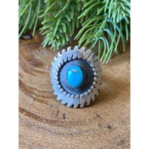 Phillip Tsosie Kingman <b>Boho</b> Style Statement <b>Ring</b> Bezel Set Turquoise Sterling <b>Silver</b> Marquise Cut Size 9.25 for Everyday Wear - Product Image 1