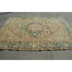 7,8x10 ft Rug, Turkish Vintage Rug, <b>Brown</b> Blue Persian <b>Wool</b> Rug - Product Image 2