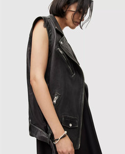 D & M OEM Bán Buôn Tùy Chỉnh Màu Đen Sọc Xe Máy Mỏng Phù Hợp Với Thời Trang Củ<span class=keywords><strong>a</strong></span> Phụ Nữ Ngoài Trời Thoáng Khí Chính Hãng Da Cừu Áo Khoác Da - Product Image 3