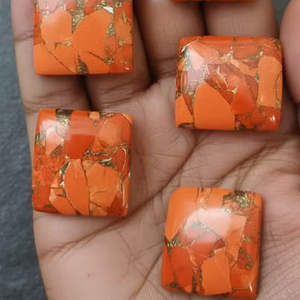 Piedras Preciosas de Obsidiana Caoba de la Mejor Calidad, Par Suelto de la India para Joyería, Color Turquesa, Forma Rectangular, Parte Posterior Plana - Product Image 2