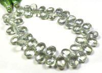 Perles de pierres précieuses en améthyste verte naturelle de qualité supérieure, 8 brins, 10-12 mm, en forme de poire, facettées, 100 % naturelles, 130 carats pour