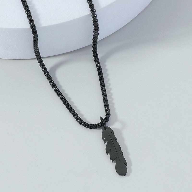 Mens Stainless Steel Feather Pendant Necklace Punk Rock Jewelry