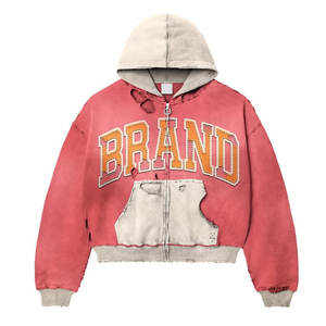 Sudadera con Capucha y Cremallera BRAND, Estilo Urbano Moderno con Diseño Desgastado, 100% Algodón Felpa, Transpirable, Personalizable con Cualquier Logotipo - Product Image 3