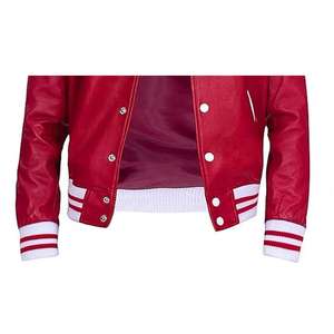 Chaqueta Universitaria de Lana Personalizada para Hombre con Mangas de Cuero, Diseño de Parches, Cuello Alto, Resistente al Viento e Impermeable, Venta al por Mayor - Product Image 5