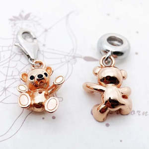 Charm Pendant <b>Teddy</b> <b>Bear</b> in <b>Rose</b> Gold Christian Religious Jewelry with Diamond Pearl and Metal Gift - Product Image 2