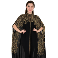 Abaya grande taille en georgette à sequins et strass, motifs magnifiques, broderie à sequins faite à la main, extensible dans quatre sens, légère, longueur midi, style vintage