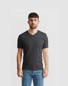 T-shirt à manches courtes pour homme, gris anthracite chiné, col en V, uni, décontracté, coupe classique, t-shirt classique - Product Image 4