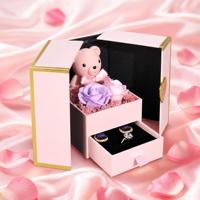 Boîte cadeau de luxe en forme d'ours en peluche rose avec double porte magnétique et emballage en papier pour bagues, colliers, cadeau de la Saint-Valentin, cadeau d'anniversaire