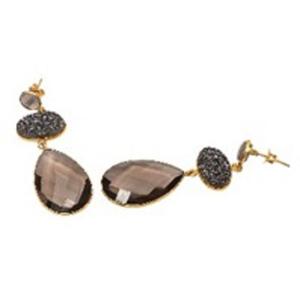 Boucles d'oreilles ovales en forme de poire en argent Sterling 925, Quartz fumé, calcédoine noire et grise, nouvel arrivage - Product Image 1