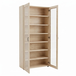 Archivador con Acabado Madera, Gabinete de Almacenamiento con Puerta de Vidrio, Estantería de Doble Puerta para Oficina o Escuela - Product Image 2