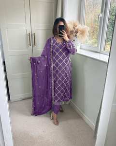 Deseable Fancy Faux Georgette bordado Top y pantalón de trabajo con Dupatta tradicional Salwar Kameez para fiestas - Product Image 6