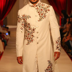 BEAUTIFUL & STYLISH SHERWANI WITH EMBROIDERY on SILK FABRIC & ALSO MATCHING SHOE WITH DRESS for PARTY-WEAR/WEDDING @ 2022 - Product Image 1