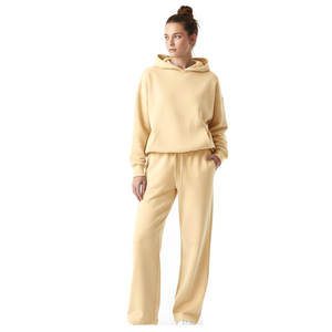 Sweat-shirt à capuche unisexe à manches longues en gros pour l'hiver, taille plus, couleur marron, 100% coton, survêtement streetwear 2 pièces - Product Image 6