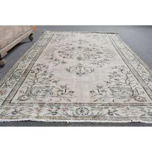 Tapis turc Vintage Beige Vert 4.6 X 7.3ft fait à la main en laine grande surface Patchwork Design rectangulaire couloir Latex pour la décoration de la chambre - Product Image 5