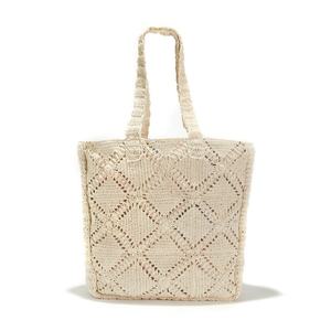 Sac en macramé fait main, sac de plage tissé tendance, logo, tissu en coton écologique, bouton ouvert, broderie, perles, chaînes - Product Image 2