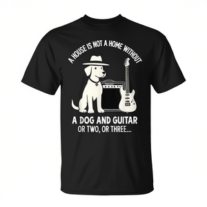 Une maison n'est pas un foyer sans un chien ni une guitare T-shirt pour les amateurs de musique - Product Image 2