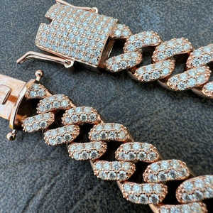 Bracelet cubain en moissanite plaqué or rose, style hip-hop, argent, taille brillant ronde, bijou de luxe tendance - Product Image 3