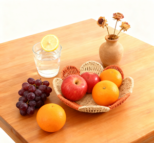 ถาดรูปดอกไม้ทำจากเชือกกระดาษ ทอมือ สีเบจธรรมชาติและสีส้ม ตะกร้าเก็บของตกแต่งบ้าน - Product Image 4