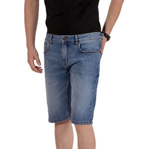 Pantalones cortos de mezclilla informales transpirables para hombre, Bermudas de patrón sólido, cintura elástica, bolsillo de Color liso a la moda para entrenamientos - Product Image 1