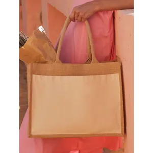 Borse Promozionali Personalizzate in Cotone con Tasca in Juta per Merchandising - Product Image 4