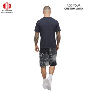 Zweifarbige Gothic Cross Patch <span class=keywords><strong>Denim</strong></span> Shorts für Männer Streetwear Raw Edge Benutzer definierte ausgefranste Stickerei Loose Fit Hip Hop Summer Jorts OEM - Product Image 2