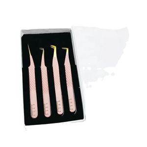 Pinzas para pestañas de acero inoxidable con etiqueta privada, punta de fibra recubierta de polvo de melocotón, Punta chapada en oro, parte inferior de escala suave sostenible - Product Image 1