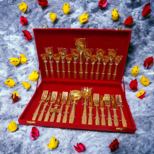 Vente chaude d'usine, ensemble de couverts de luxe en acier inoxydable doré de 27 pièces avec boîte cadeau portable pour cadeaux d'affaires - Product Image 4