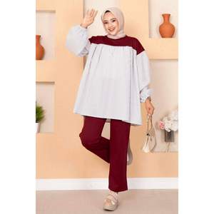 Costume 2 Pièces Manches Ballon Poche Détaillée Bordeaux - Product Image 1