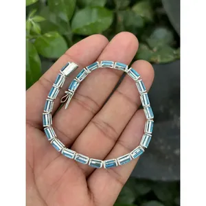 สร้อยข้อมือเทนนิสเงินแท้ 925 ประดับบลูโทแพซ เครื่องประดับแฟชั่น - Product Image 4
