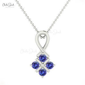 Mayorista de joyas de oro macizo de 14K Diseño único Collar con colgante trenzado de 4 piedras con piedras preciosas de tanzanita azul natural - Product Image 2