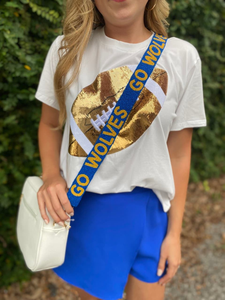 Sangle de sac brodée à carreaux bleus, large, style bandoulière, remplacement de la sangle de sac à main, poignée de style guitare, dorée - Product Image 6