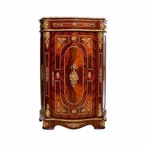 Mueble Zapatero de Lujo Estilo Francés con Tapa de Mármol Premium, Intrincada Marquetería de Palisandro y Detalles en Latón Dorado para Salón de Palacio - Product Image 1