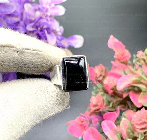 แหวน925สเตอร์ลิงทรงสี่เหลี่ยมสไตล์โบฮีเมียนทำด้วยมือขนาด10X14มม. พร้อมพลอยสีดำธรรมชาติดีไซน์คลาสสิกสำหรับผู้หญิง - Product Image 4