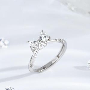 Jeulia Bowknot Two Stone Trillion Cut Rose Gold Plated Sterling <b>Silver</b> <b>Adjustable</b> Moissanite <b>Ring</b> - Product Image 3