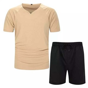 Ensemble de 2 pièces pour hommes, Logo personnalisé, couleur grise, short, vente en gros, broderie personnalisée, imprimé, Gym, col en V, vêtements d'été - Product Image 3