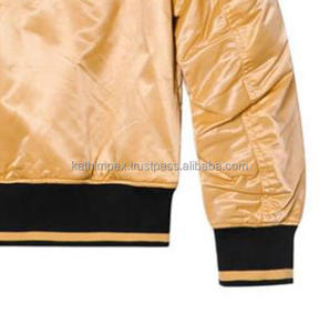 Trending Handmade Custom Satin Eco-Friendly Lightweight Gold Bomber <b>Jacket</b> for <b>Men</b> Ribbed Hem Side Waist Pockets Zipper Closure - Product Image 6